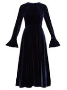 Matchesfashion.com Beulah - Yahvi Fluted Sleeve Velvet Midi Dress - Womens - Navy