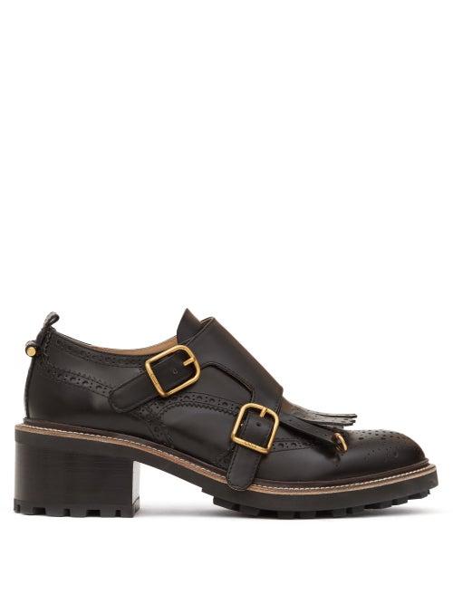 Matchesfashion.com Chlo - Fringed-vamp Buckled Leather Brogues - Womens - Black