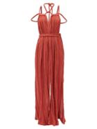 Matchesfashion.com Kasia Kulenty - Aphrodite Braided-tie Cotton-gauze Maxi Dress - Womens - Rust
