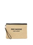 Matchesfashion.com Saint Laurent - Rive Gauche Raffia Pouch - Womens - Black Beige