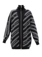 Matchesfashion.com Givenchy - Chain Logo-jacquard High-neck Zipped Wool Cardigan - Womens - Black White