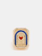 Marie Lichtenberg - Scapular Diamond, Enamel & 18kt Gold Ring - Womens - Blue Multi
