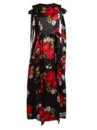 Matchesfashion.com Simone Rocha - Bow Trim Floral Print Silk Satin Dress - Womens - Black Multi