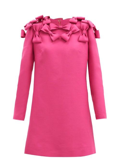 Matchesfashion.com Valentino - Bow-trim Wool-blend Cady Mini Dress - Womens - Pink
