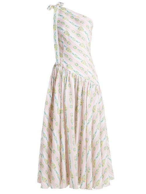 Matchesfashion.com Emilia Wickstead - Simone One Shoulder Linen Maxi Dress - Womens - Pink Print