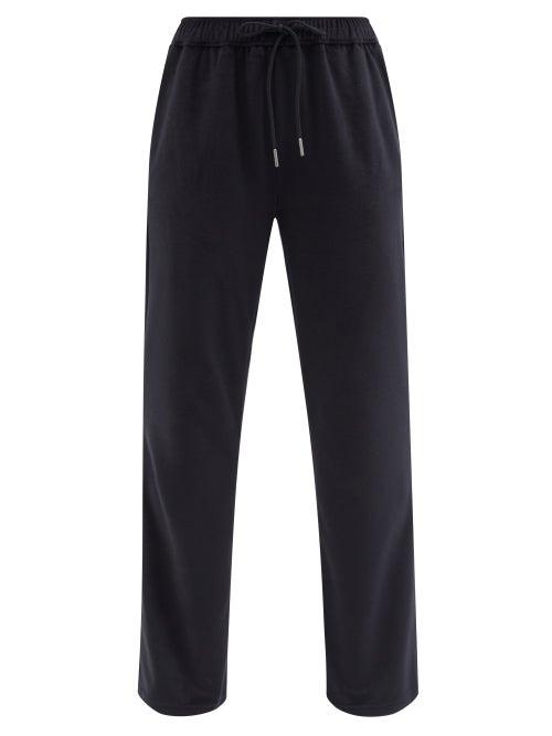 Moncler - Slim-leg Cotton-blend Velour Track Pants - Womens - Navy
