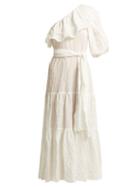 Matchesfashion.com Lisa Marie Fernandez - Arden One Shoulder Cotton Blend Seersucker Dress - Womens - White Stripe