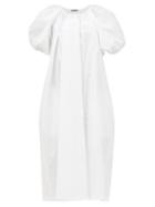 Jil Sander - Puff-sleeve Organic Cotton-poplin Midi Dress - Womens - White