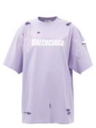 Balenciaga - Logo-print Distressed Cotton-jersey T-shirt - Womens - Purple White