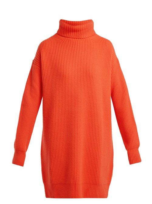 Matchesfashion.com Christopher Kane - Chunky Ribbed Knit Cashmere Roll Neck Sweater - Womens - Orange