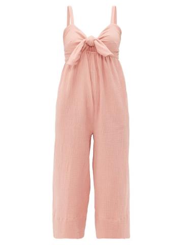 Matchesfashion.com Loup Charmant - Triton Tie Front Crinkle Cotton Jumpsuit - Womens - Pink
