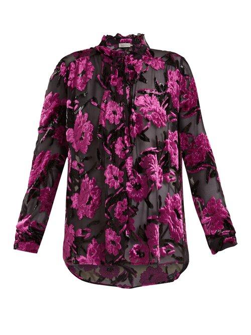 Matchesfashion.com Preen By Thornton Bregazzi - Emiline Floral Devor Blouse - Womens - Black Purple