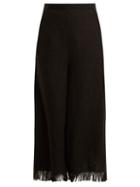 Matchesfashion.com Andrew Gn - Wide Leg Frayed Cuff Linen Cropped Trousers - Womens - Black