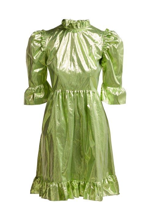 Matchesfashion.com Batsheva - Ruffle Trimmed Prairie Lam Mini Dress - Womens - Green