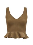 Matchesfashion.com Alexander Mcqueen - Peplum-hem Ribbed-jersey Top - Womens - Green