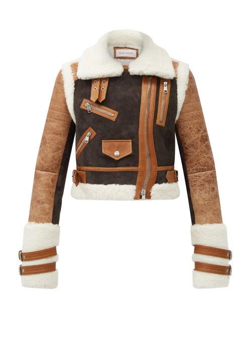 Matchesfashion.com Alexander Mcqueen - Cropped Shearling Aviator Jacket - Womens - Brown Multi