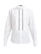 Matchesfashion.com Dolce & Gabbana - Wing Collar Ruffled Cotton Blend Shirt - Womens - White