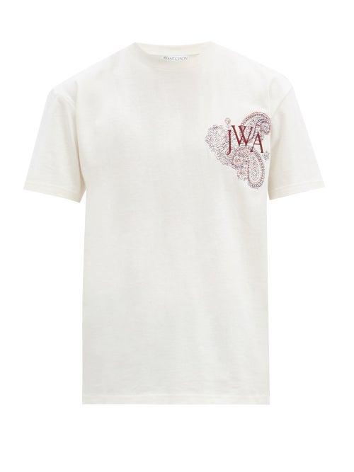 Matchesfashion.com Jw Anderson - Logo-embroidered Cotton-jersey T-shirt - Mens - White