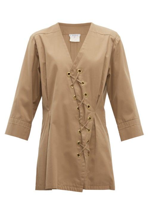 Matchesfashion.com William Vintage - Yves Saint Laurent 1990 Safari Gabardine Dress - Womens - Khaki