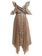 Self-portrait Asymmetric Striped Satin Dress