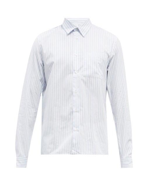 Mens Rtw Another Aspect - Striped Organic Cotton-poplin Shirt - Mens - White Multi