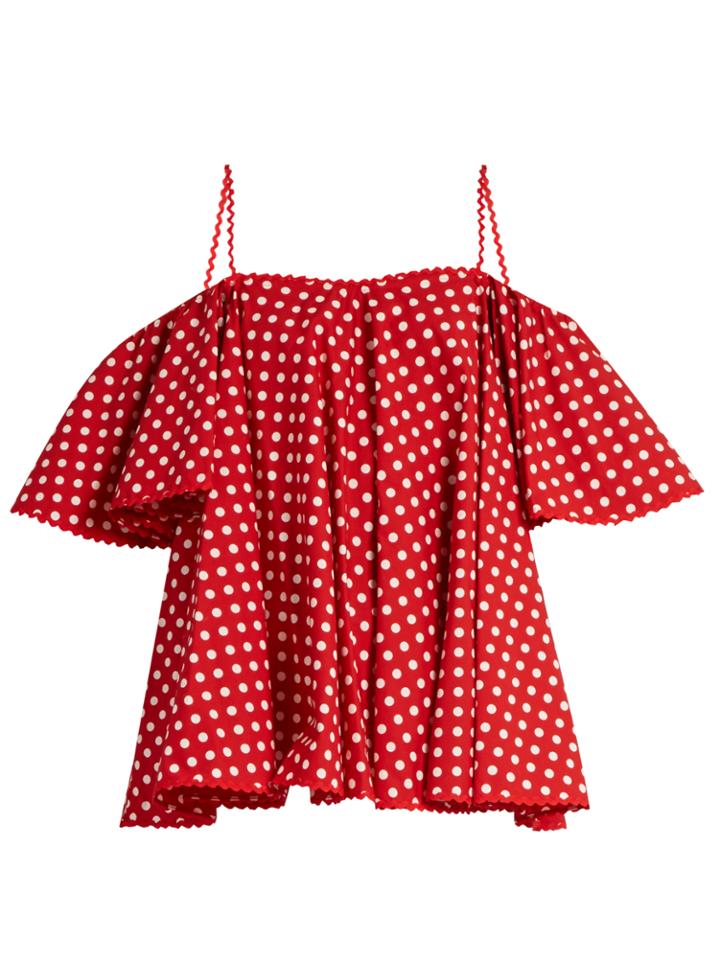 Anna October Off-the-shoulder Polka-dot Top