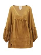 Matchesfashion.com Anaak - Airi Pintucked Silk-habotai Blouse - Womens - Olive Green