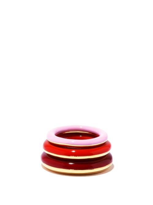 Matchesfashion.com Charlotte Chesnais - Set Of Three Sunset 18kt Gold-vermeil Rings - Womens - Red Multi