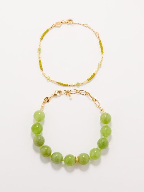 Anni Lu - Set Of 2 18kt Gold-plated Bracelets - Womens - Green Multi