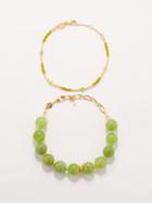 Anni Lu - Set Of 2 18kt Gold-plated Bracelets - Womens - Green Multi