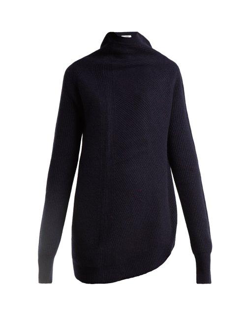 Matchesfashion.com Jil Sander - Twisted Side Wool And Cashmere Blend Sweater - Womens - Dark Blue