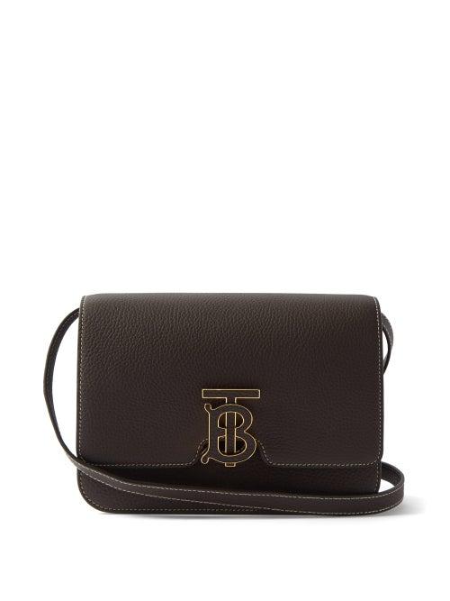 Burberry - Tb-plaque Grained-leather Shoulder Bag - Womens - Dark Brown