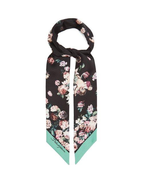 Matchesfashion.com Dolce & Gabbana - Floral Cherub Print Silk Scarf - Womens - Black