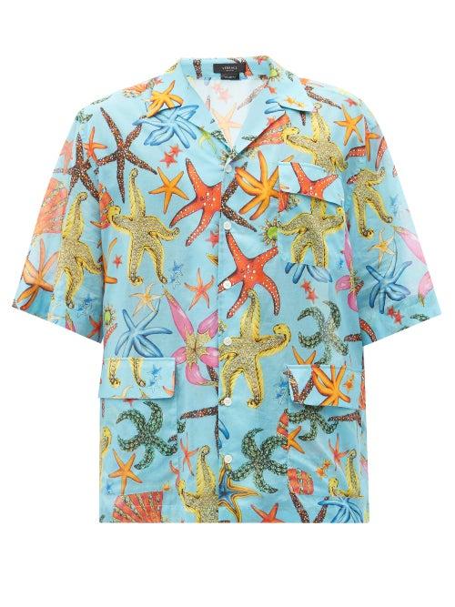 Matchesfashion.com Versace - Trsor De La Mer-print Cotton Shirt - Mens - Blue