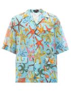 Matchesfashion.com Versace - Trsor De La Mer-print Cotton Shirt - Mens - Blue