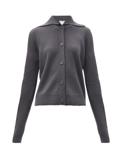 Matchesfashion.com Bottega Veneta - Spread-collar Wool Cardigan - Womens - Dark Grey