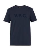 Matchesfashion.com A.p.c. - Flocked Logo Cotton Jersey T Shirt - Mens - Navy