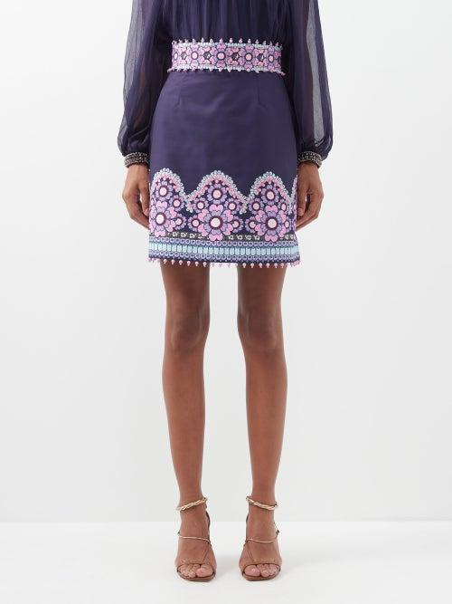 Zimmermann - Celestial Beaded High-waist Mini Skirt - Womens - Navy Multi