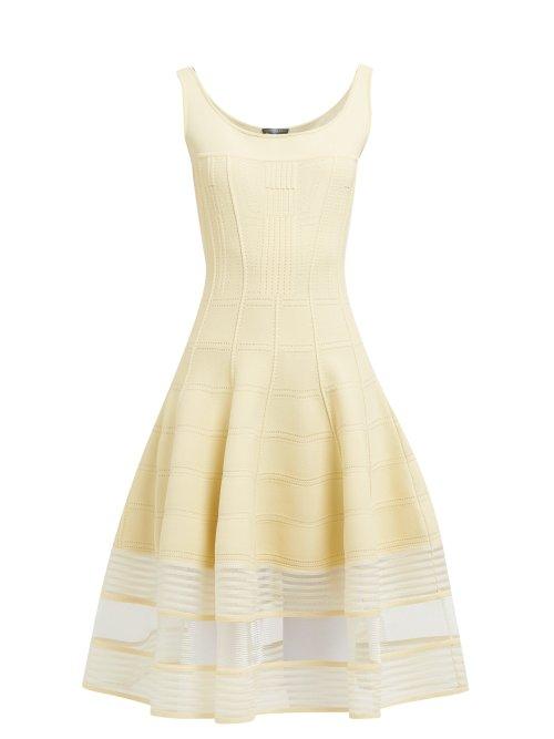 Matchesfashion.com Alexander Mcqueen - Panelled Stretch Knit Midi Dress - Womens - Light Yellow
