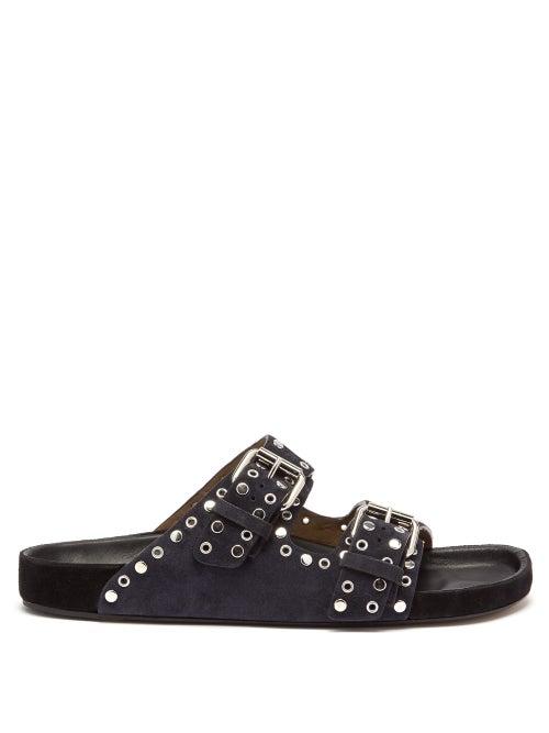 Matchesfashion.com Isabel Marant - Lennyo Double Strap Eyelet Suede Slides - Womens - Black