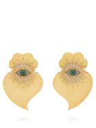 Matchesfashion.com Begum Khan - Evil Eye Cuore Sacro 24kt Gold-plated Earrings - Womens - Green Gold