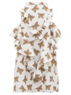 Matchesfashion.com Rodarte - Butterfly Print Flounced Cloqu Maxi Skirt - Womens - White Multi