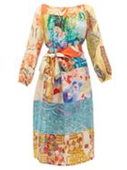 Matchesfashion.com Rianna + Nina - Abstract-print Vintage-silk Midi Dress - Womens - Multi