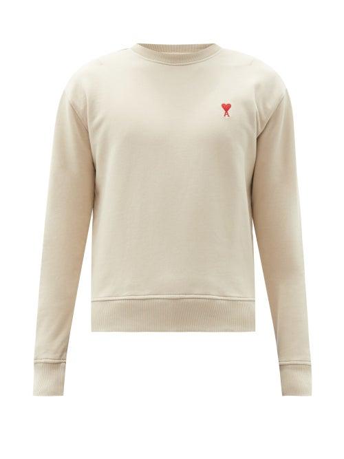 Matchesfashion.com Ami - Logo-embroidered Cotton-jersey Sweatshirt - Mens - Beige