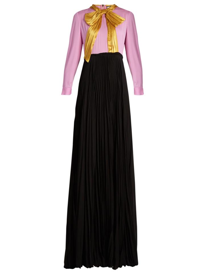 Gucci Ruched-bow Pleated-skirt Silk-georgette Gown