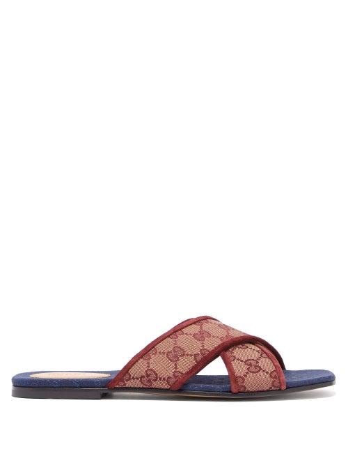 Matchesfashion.com Gucci - Senior Gg Canvas Slides - Womens - Burgundy Navy