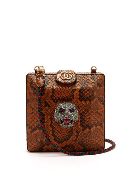Matchesfashion.com Gucci - Broadway Python Boxy Clutch Bag - Womens - Brown Multi