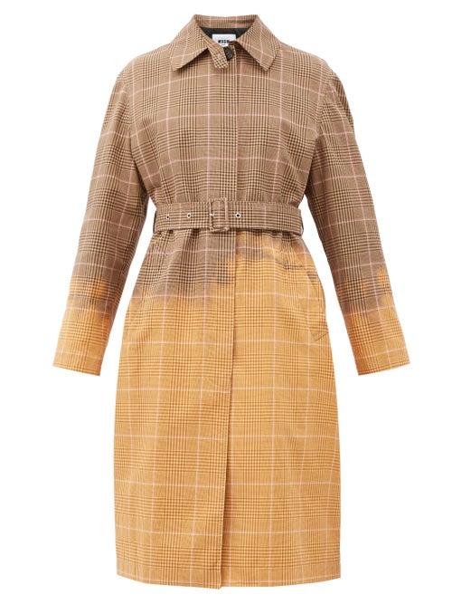 Matchesfashion.com Msgm - Faded Checked Single-breasted Cotton Trench Coat - Womens - Beige Multi
