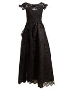 Matchesfashion.com Simone Rocha - Asymmetric Brocade Tulle Dress - Womens - Black