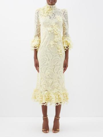 Zimmermann - High Tide Paisley-lace Cotton-blend Midi Dress - Womens - Lemon